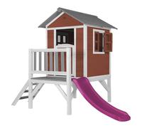 AXI Casa de juegos Beach Lodge XL en rojo con Tobogan en morado | Casa zancudo de madera FSC para ninos | Pequena torre de juegos para el jardin