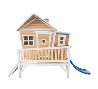 AXI Casa de juegos emma con Tobogan azul | Casa zanco en marron y blanco de madera FSC para ninos | Torre de juegos para el jardin