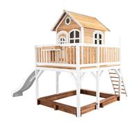 AXI Casa de juegos Liam con arenero y Tobogan blanco | Casa zancudo XXL en marron y blanco de madera FSC para ninos | Torre de juegos con Tobogan de olas para el jardin
