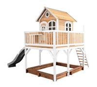 AXI Casa de juegos Liam con arenero y Tobogan gris | Casa zancudo XXL en marron y blanco de madera FSC para ninos | Torre de juegos con Tobogan de olas para el jardin