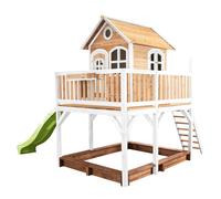 AXI Casa de juegos Liam con cajon de arena y Tobogan verde claro | Casa zancudo XXL en marron y blanco de madera FSC para ninos | Torre de juegos con Tobogan de olas para el jardin