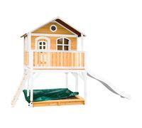 AXI Casa de juegos Marc con arenero y Tobogan blanco | Casa zanco en marron y blanco de madera FSC para ninos | Torre de juegos con Tobogan de olas para el jardin
