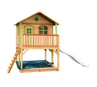 AXI Casa de juegos Marc con arenero y Tobogan blanco | Casa zanco en marron y verde de madera FSC para ninos | Torre de juegos con Tobogan de olas para el jardin