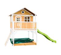 AXI Casa de juegos Marc con arenero y Tobogan en verde claro | Casa zanco en marron y blanco de madera FSC para ninos | Torre de juegos con Tobogan de olas para el jardin