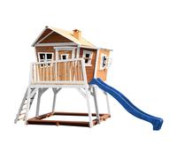 AXI Casa de juegos Max con arenero y Tobogan azul | Casa zanco en marron y blanco de madera FSC para ninos | Torre de juegos con Tobogan de olas para el jardin