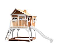 AXI Casa de juegos Max con arenero y Tobogan blanco | Casa zanco en marron y blanco de madera FSC para ninos | Torre de juegos con Tobogan de olas para el jardin