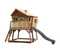 AXI Casa de juegos Max con arenero y Tobogan gris | Casa zanco en marron y verde de madera FSC para ninos | Torre de juegos con Tobogan de olas para el jardin