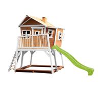 AXI Casa de juegos Max con arenero y Tobogan verde claro | Casa zanco en marron y blanco de madera FSC para ninos | Torre de juegos con Tobogan de olas para el jardin