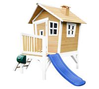 AXI Casa de juegos Robin con Tobogan azul | Casa zanco en marron y blanco de madera FSC para ninos | Torre de juegos para el jardin