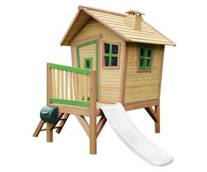 AXI Casa de juegos Robin con Tobogan blanco | Casa zanco en marron y verde de madera FSC para ninos | Torre de juegos para el jardin