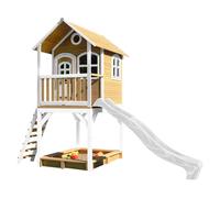 AXI Casa de juegos Sarah con arenero y Tobogan blanco | Casa zancudo en marron y blanco de madera FSC para ninos | Torre de juegos con Tobogan de olas para el jardin