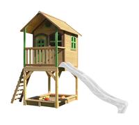AXI Casa de juegos Sarah con arenero y Tobogan blanco | Casa zancudo en marron y verde de madera FSC para ninos | Torre de juegos con Tobogan de olas para el jardin