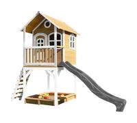 AXI Casa de juegos Sarah con arenero y Tobogan gris | Casa zancudo en marron y blanco de madera FSC para ninos | Torre de juegos con Tobogan de olas para el jardin