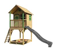AXI Casa de juegos Sarah con arenero y Tobogan gris | Casa zancudo en marron y verde de madera FSC para ninos | Torre de juegos con Tobogan de olas para el jardin
