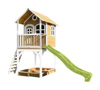 AXI Casa de juegos Sarah con arenero y Tobogan verde claro | Casa zancudo en marron y blanco de madera FSC para ninos | Torre de juegos con Tobogan de olas para el jardin