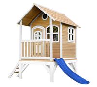 AXI Casa de juegos Tom con Tobogan azul | Casa zanco en marron y blanco de madera FSC para ninos | Torre de juegos para el jardin