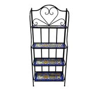 AXI Cleo estanteria para plantas de metal con mosaico amarillo/azul | Mueble de 4 estantes con baldosas de mosaico ceramico | Para jardin / balcon / terraza - 64 x 27 x 140,5 cm