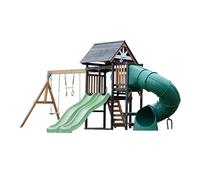 AXI Cody Parque Infantil de Madera, 2 Columpios, Tobogan Tubular y Doble Tobogan Verde Pastel | Casita XXL para ninos con Estructura de Escalada y Trapecio | para el Jardin.