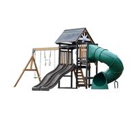 AXI Cody Parque Infantil de Madera, 2 Columpios, Tobogan Tubular y Tobogan Doble Gris | Casita XXL para ninos con Estructura de Escalada y Trapecio | para el Jardin.