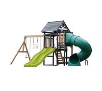AXI Cody Parque Infantil de Madera, 2 Columpios, Tobogan Tubular y Tobogan Doble Verde Limon | Casita XXL para ninos con Estructura de Escalada y Trapecio | para el Jardin.