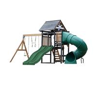 AXI Cody Parque Infantil de Madera con 2 Columpios, Tobogan Tubular y Tobogan Doble Verde | Casita XXL para ninos con Estructura de Escalada y Trapecio | para el Jardin.