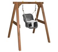 AXI Columpio de Bebe con Estructura de Madera en Marron para el Jardin | Columpio de Exterior para Bebes y Ninos Pequenos | para Ninos a Partir de 9 Meses | Asiento de Columpio en Gris y Blanco.