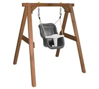 AXI Columpio de Bebe con estructura de Madera en Marron para el Jardin | Columpio de exterior para Bebes y ninos Pequenos | Para ninos a partir de 9 Meses | asiento de Columpio en Gris y Blanco