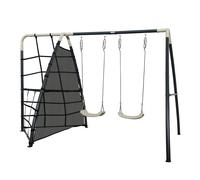 AXI Columpio de metal en antracita y crema | Columpio de 2 plazas y red de escalada | Portico con jardin / columpio de exterior para ninos