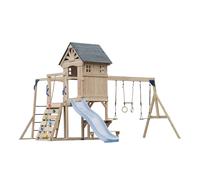 AXI Duncan Parque infantil de madera, 2 columpios, 1 Tobogan - azul pastel | Casita / equipo de juegos XXL para ninos con estructura de escalada, barras fijas y trapecio | Para el jardin / exterior