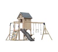 AXI Duncan Parque infantil de madera, 2 columpios, 1 Tobogan - Gris | Casita / equipo de juegos XXL para ninos con estructura de escalada, barras fijas y trapecio | Para el jardin / exterior