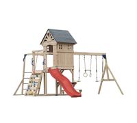 AXI Duncan Parque infantil de madera, 2 columpios, 1 Tobogan - Rojo | Casita / equipo de juegos XXL para ninos con estructura de escalada, barras fijas y trapecio | Para el jardin / exterior