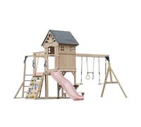 AXI Duncan Parque infantil de madera, 2 columpios, 1 Tobogan - Rosa pastel | Casita / equipo de juegos XXL para ninos con estructura de escalada, barras fijas y trapecio | Para el jardin / exterior