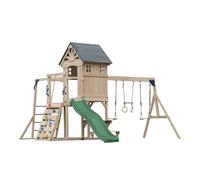 AXI Duncan Parque infantil de madera, 2 columpios, 1 Tobogan - Verde | Casita / equipo de juegos XXL para ninos con estructura de escalada, barras fijas y trapecio | Para el jardin / exterior