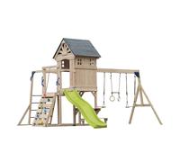 AXI Duncan Parque infantil de madera, 2 columpios, 1 Tobogan - Verde lima | Casita / equipo de juegos XXL para ninos con estructura de escalada, barras fijas y trapecio | Para el jardin / exterior