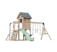 AXI Duncan Parque infantil de madera, 2 columpios, 1 Tobogan - Verde pastel | Casita / equipo de juegos XXL para ninos con estructura de escalada, barras fijas y trapecio | Para el jardin / exterior