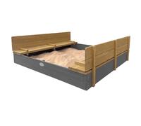 AXI Ella XXL arenero de madera FSC con bancos y tapa | arenero para ninos en gris/marron | 150 x 150 cm