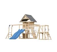 AXI Hunter Parque Infantil de Madera, 2 Columpios, Tobogan Doble, Azul | Casita XXL/Equipamiento de Juegos para ninos con Estructura de Escalada, Puente Colgante y Trapecio.