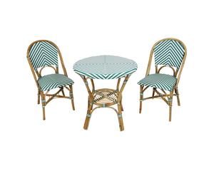 AXI Jacqueline Set de bistro de 3 piezas Verde/blanco | Set de bistro 2 sillas y mesa, ratan, diseno vintage | Set de balcon de ratan natural y sintetico, para cualquier jardin o balcon