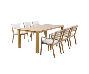 AXI Jada Conjunto de muebles de jardin con mesa y sillas de madera / beige para 6 personas | Muebles de jardin de aluminio / poliester / Mesa de comedor al aire libre / jardin