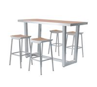 AXI James Mesa y silla alta con 4 taburetes | Conjunto Mesa alta y Silla Jardin, aluminio y madera con taburete de bar | Bar de jardin de 5 piezas para exteriores