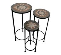 AXI Lola Mesa redonda para plantas con mosaico Gris/Marron Juego de 3 piezas | Metal con teselas de mosaico de ceramica incrustadas | Mesa de jardin para jardin / balcon / terraza