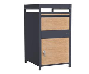 AXI Louis Buzon metalico para paquetes con macetero en color antracita/aspecto madera | Para varios paquetes, con cerradura | 68 x 80 x 124 cm