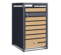 AXI Lucas Cobertizo para Contenedor de Basura metalica efecto antracita/madera - Cubos de basura ocultos para exterior para 1 contenedor - Max. 240L - Cobertizo de almacenamiento