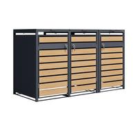 AXI Lucas Cobertizo para Contenedor de Basura metalica efecto antracita/madera - Cubos de basura ocultos para exterior para 3 contenedores - Max. 240L - Cobertizo de almacenamiento