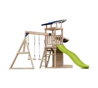 AXI Malik Parque infantil de Madera con 2 Columpios, Tobogan amarillo/ Parque infantil de exterior con arenero y Pared de Juego/Tobogan con Conexion de agua | Columpio Portico