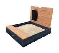 AXI Mandy Cajon de arena de madera con banco, espacio de almacenaje, tapa y pizarra | Cajon de arena en antracita y marron con cubierta de suelo incluida | 100 x 90 cm