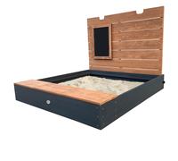 AXI Mandy XL arenero de madera con banco, espacio de almacenamiento, tapa y pizarra | arenero en antracita y marron con lona protectora incluida | 130 x 120 x 98 cm
