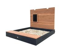 AXI Mandy XXL arenero de madera con banco, espacio de almacenamiento, tapa y pizarra | arenero en antracita y marron, incluye lona protectora | 160 x 151 x 122,5 cm