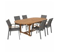 AXI Marzi/Alva Conjunto de jardin, 7 piezas para 6 personas | Conjunto de comedor de teca con mesa de jardin ovalada extensible | Con 6 sillas con estructura de aluminio y asiento de malla