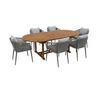 AXI Marzi/Faye Conjunto de jardin, 7 piezas para 6 personas - Antracita | Conjunto de comedor de teca con mesa de jardin ovalada extensible | Con 6 sillas de jardin, cojines incluidos